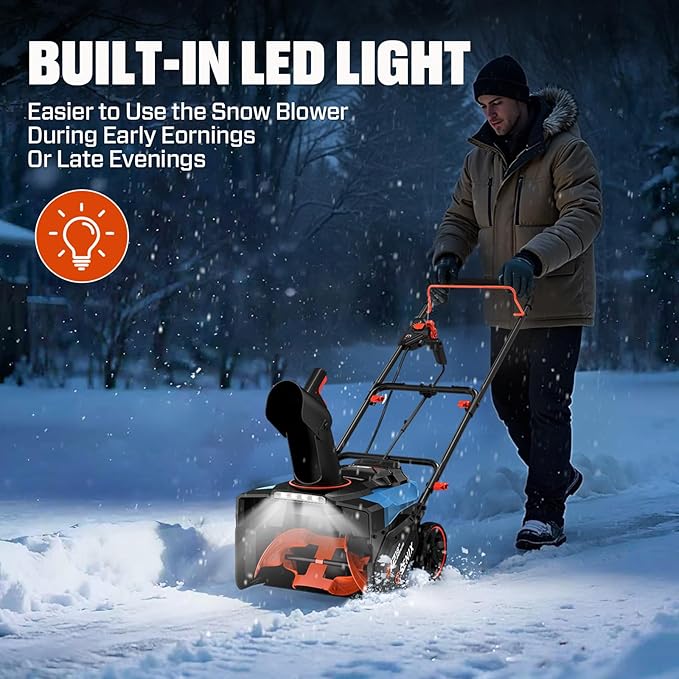 SENIX 40V 18'' Cordless Snow Blower - 33' Max Throwing Distance, 1500W Brushless Motor, Variable Speed Steel Auger, LED Lights, with 2×5.0Ah Batteries & Charger, Clearing Snow 460lbs/min (STX2-M)