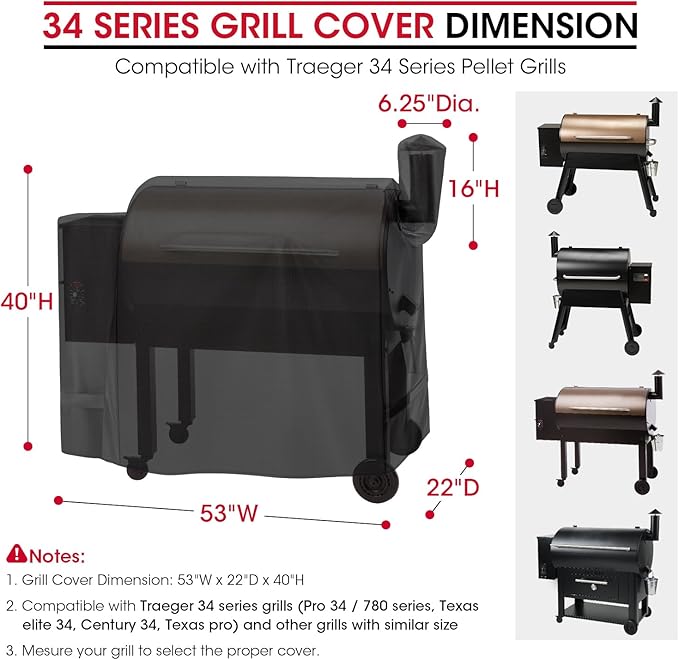 Unicook Pellet Grill Cover Compatible for Traeger Pro 34 Series, Texas, Pit Boss 820, Grilla Silverbac Grills, Unique Waterproof Vinyl with Polyester Lining, Outdoor Full Length Smoker Cover