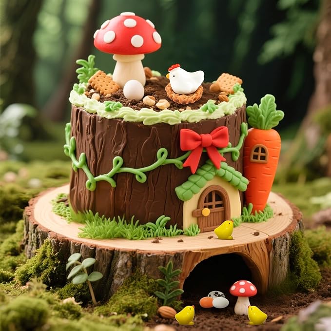 Tiny Chicken Family Scene Rooster, Hen, Chick, Egg, and Nest - Perfect for Fairy Garden or Miniature Displays
