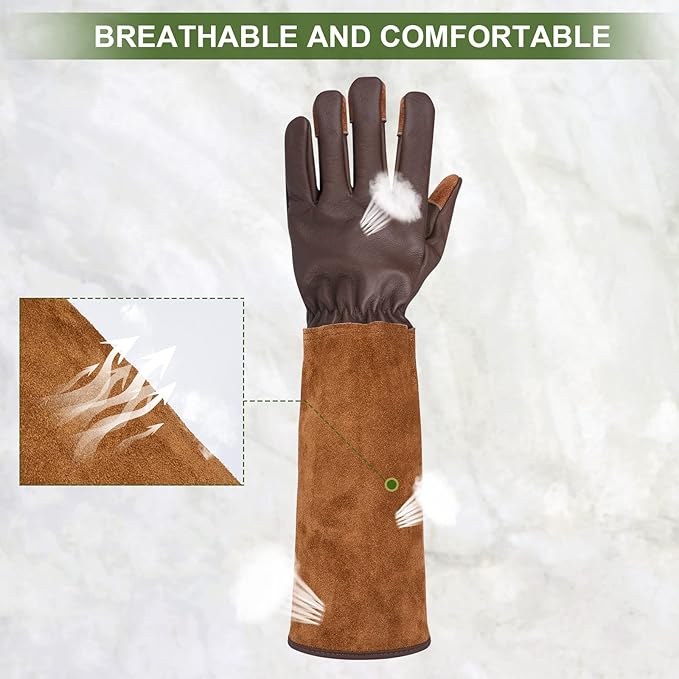 Womens Gardening Weeding Working Gloves, Leather Garden Glove for Women Thorn Proof No Stab for Digging, Planting,Pruning