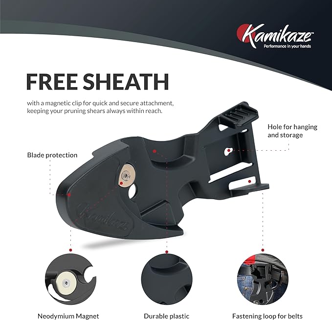 Kamikaze Pruning Shears, Professional Heavy Duty Handheld Clippers with Japanese Steel Titanium Blade, 1" Cutting Capacity, Ergonomic Handle Reduces Fatigue & Boosts Efficiency – Arthritis-Friendly