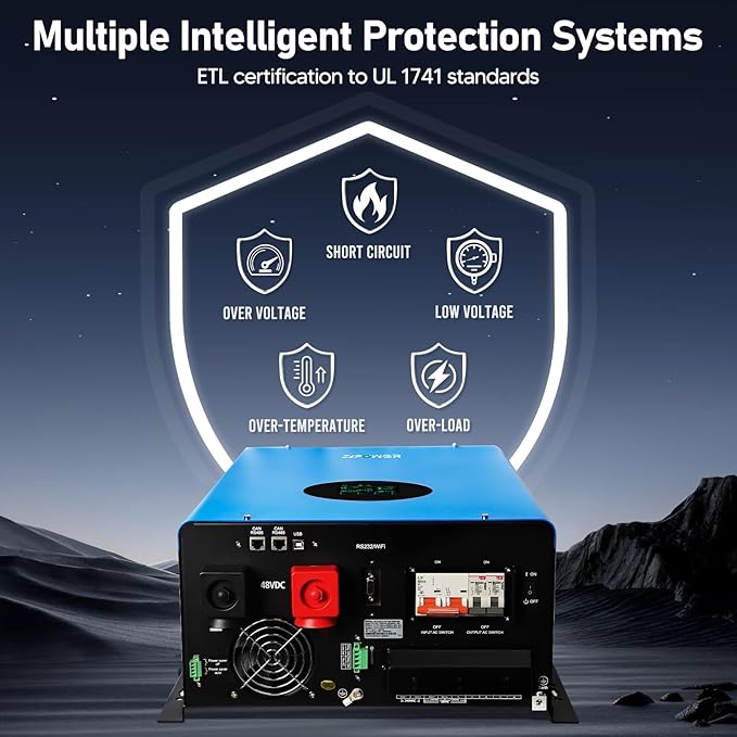 ZLPOWER 10000W 48V Off-Grid Inverter Charger, Peak Power 30000W for 20s, 240V AC Input, 120/240V Split Phase Output, Pure Sine Wave, UL1741 Certified, Built-in 2 MPPT Low Frequency for Solar System