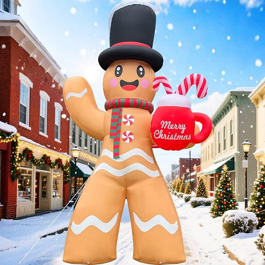 2025 Giant Christamas Inflatable Gingerbread 14FT Giant Gingerbread Man with Mug Christmas Inflatables Outdoor Decoration Xmas Blow Up Yard Decor with Built-in 7 LED for Holiday Party Yard Garden Lawn
