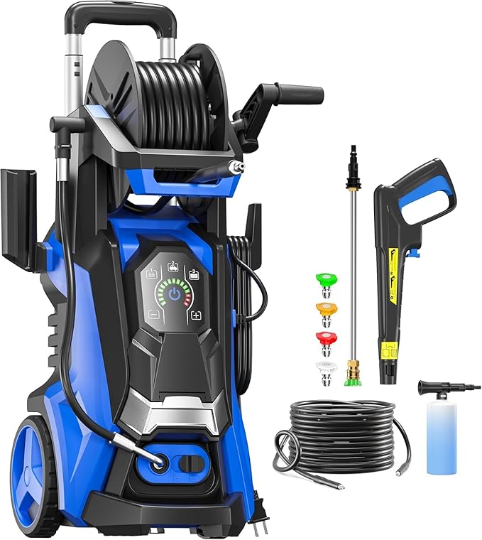 Pressure Washe Touch Screen Adjustable Pressure Power Washer with 4 Quick Connect Nozzles,Inlet Hose & Filter, Foam Cannon for Cars/Fences/Driveways Cleaning
