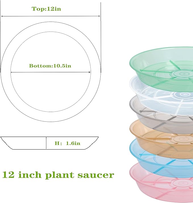 6 Pack Plant Saucer Drip Tray 11 12 inch, Pot Base for Plants Indoor, Heavy Sturdy Plastic Planter Flower Pot Saucers for Outdoor Garden, Plant Water Drip Trays for pots (12", Blue)