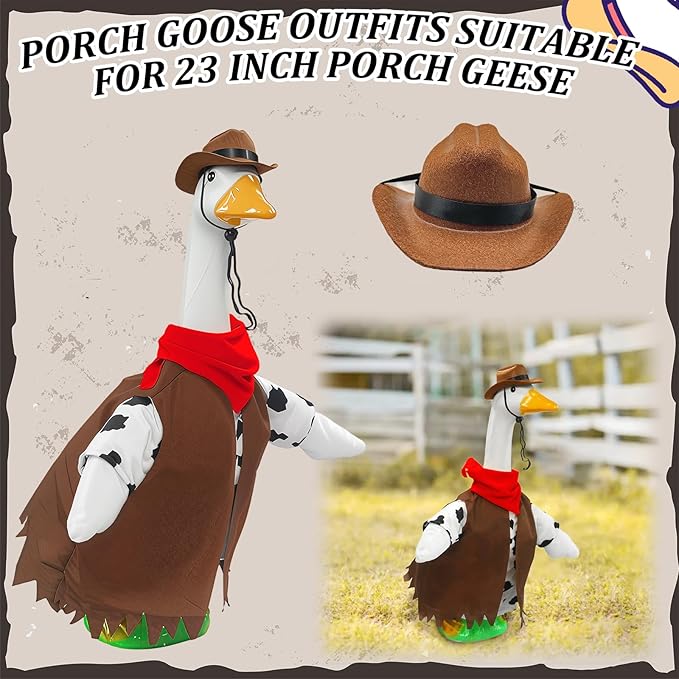 Porch Goose Outfits for 23” High Plastic Goose Cowboy Outfits Clothes for Cement Goose for Indoor Outdoor Garden Yard Lawn Patio Art Decor