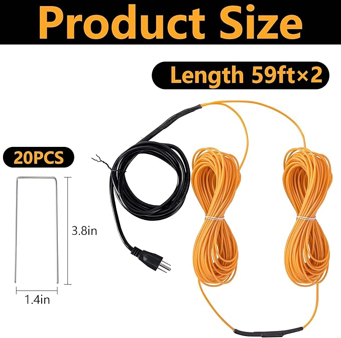 Adnee 118Ft Thermostatic Soil Heating Cable,Rubber Heating Warming Cable with Thermostat and Ground Stakes,Plant Soil Heater Cable for Cold Frame,Graden,Greenhouse Seed Grow