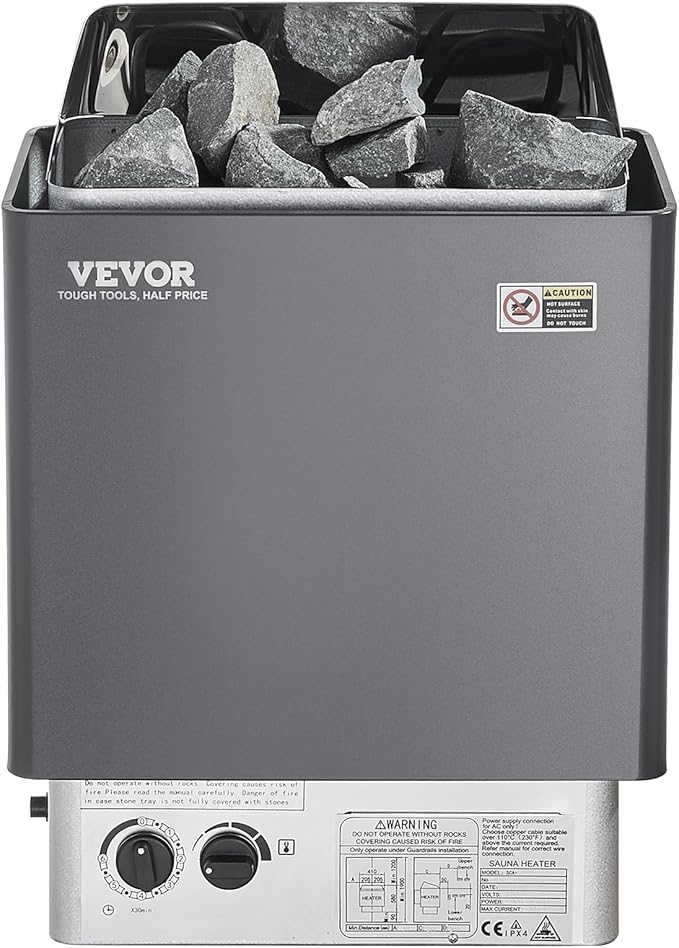 VEVOR Sauna Heater, 3KW 220V Electric Sauna Stove, Steam Bath Sauna Heater with Built-in Controls, 3h Timer and Adjustable Temp for Max. 70-141 Cubic Feet, Home Hotel Spa Shower Use