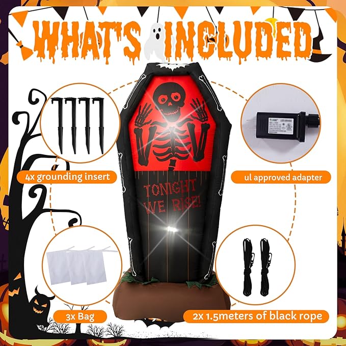 5FT Coffin, Halloween Outdoor Inflatable Decoration, with LED Lights, Suitable for Outdoor Lawns, Gardens, Terraces and Halloween Parties