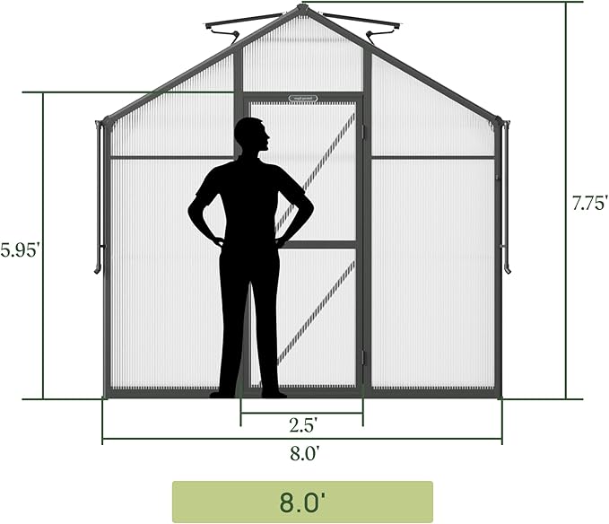 Vego Garden Junior Victorian Greenhouse 8ft – Durable Aluminum Frame with Polycarbonate Panels – All-Season Greenhouse for Backyard or Patio