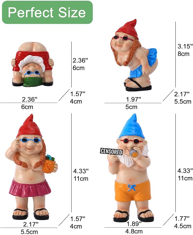 Gnome Garden Decor Outdoor Statues: Funny Figurines for Ornaments Patio Lawn Office Indoor Accessories(4 Pack) - Gifts for Mother Grandma