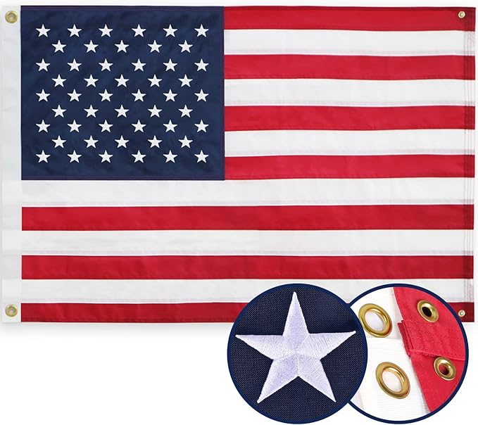 American Flag 2.5x4 Ft, Four Brass Grommets Multipurpose US Flag, Embroidered Stars, Sewn Stripes, Outdoor Heavy Duty Durable USA Flags, Hanging Indoor/Bedroom/Room/Wall American Flag