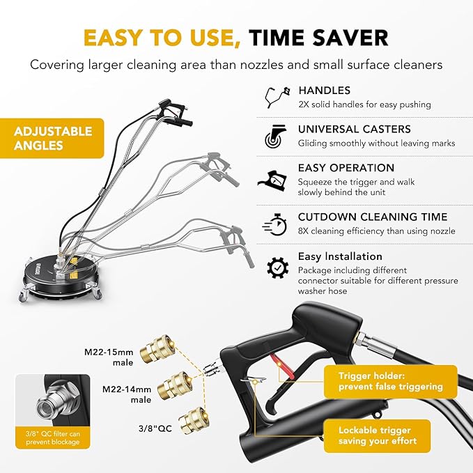 EVEAGE 20" Pressure Washer Surface Cleaner, EP003 Dual Handle Stainless Steel Power Washer Surface Cleaner with 4 Wheels, 4000 PSI, Perfect for Driveways, Sidewalks,Patios,Decks Cleaning