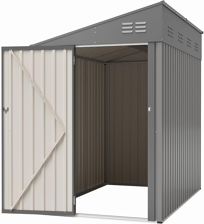 4x8 FT Outdoor Storage Shed,Lean to Lockable Metal Garden Shed Steel with Reinforced Beams,All Weather Waterproof Storage House W/Lockable Door&2 Air Vents,for Backyard,Patio,Lawn,Garden,Gray