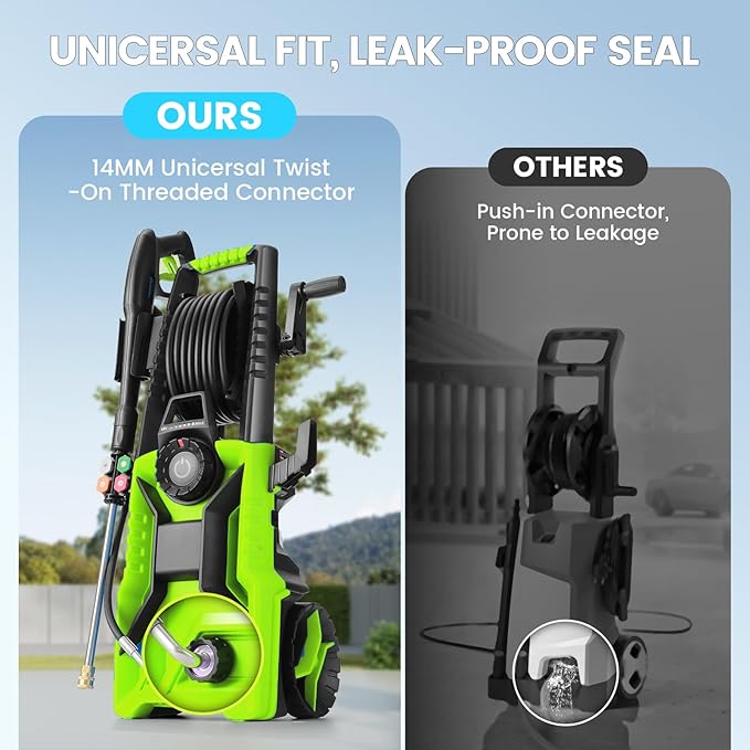 5000 PSI Adjustable Pressure Cleaner, 2025 New Power Cleaner Pressure Adjustable (2500PSI-5000PSI) with 33ft Pressure Hose, 4 Nozzle and Detergent Tank for Cars, Upgraded Green