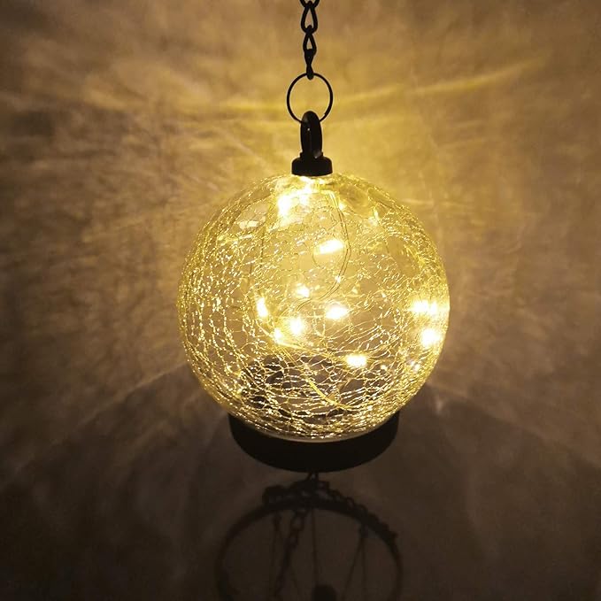 Wind Chimes Outdoor Solar Lights, 42 Inch Large Sympathy Chime 15 LED Twinkle Warm White Crackled Glass Sphere Ball Hanging Lantern Birthday Gifts for Decorative in Garden, Yard, Patio, Landscape