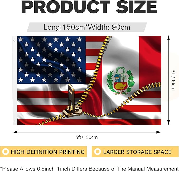 Vintage American America Usa Peruvians Peru Flags For Outside Yard 3x5 Ft Double Sided Printed 100d Polyester Lightweight Garden Welcome Outdoor Banner Brass Grommets