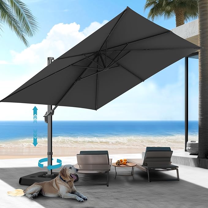 HOTIME10x10ft Patio Umbrella Cantilever Umbrella Double Top - Upgrade and Intensify - 360 Rotation and 5 Angles Adjustment - Aluminum Offset Pool Umbrella Outdoor Umbrellas for Patio Garden Deck Pool