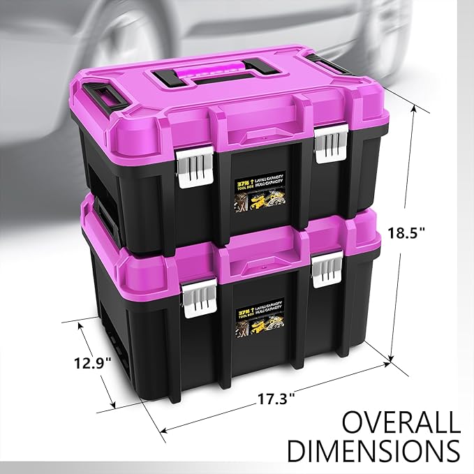 ‎DNA MOTORING 2pcs Tool Boxes Set - Lockable Organizer Storage Portable Toolbox with Removable Tray for Workshop Garage & Household, Large Capacity, TOOLS-00310-PR