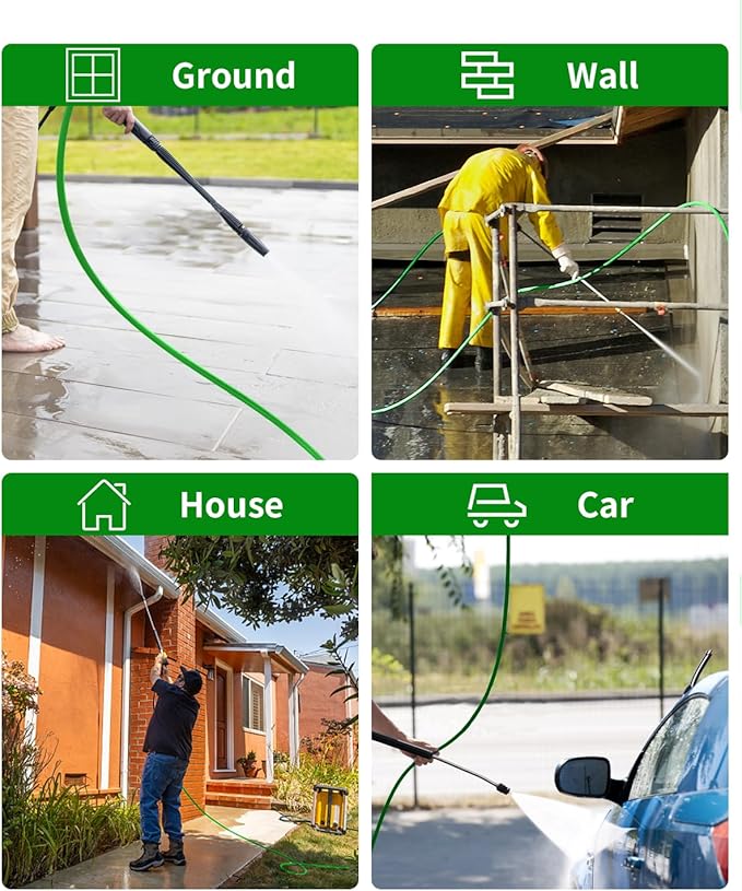 Pressure Washer Hose 200FT 3/8" for Cold and Hot Water 212°F, with Swivel Quick Connect, 4500PSI Kink Resistant Grade Steel Wire Braided, Power Washer Hose With 2pcs M22-14mm Adapter