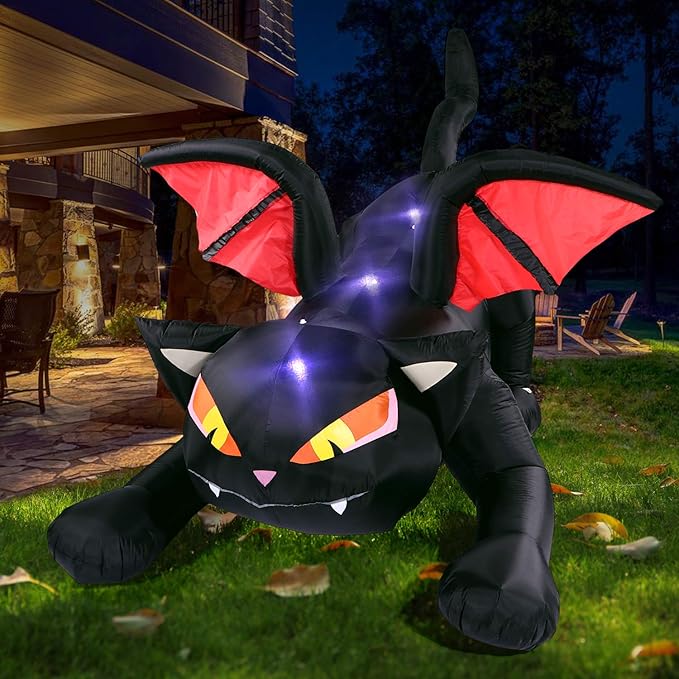 Sizonjoy 7.5FT Halloween Inflatables Decoration Outdoor Lighted Black Cat Decoration Outdoor with Wings,Halloween Blow Up Decor for Yard Lawn Garden Party Decor