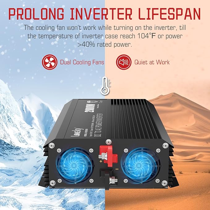 2000 Watt Power Inverter, 12V DC to 110V 120V AC Inverter, Car/Outdoor Home RV Truck Off-Grid Solar Power, Built-in UL Fuses, Compatible with Lithium Battery, 15FT Remote Controller, 2.4A USB Port