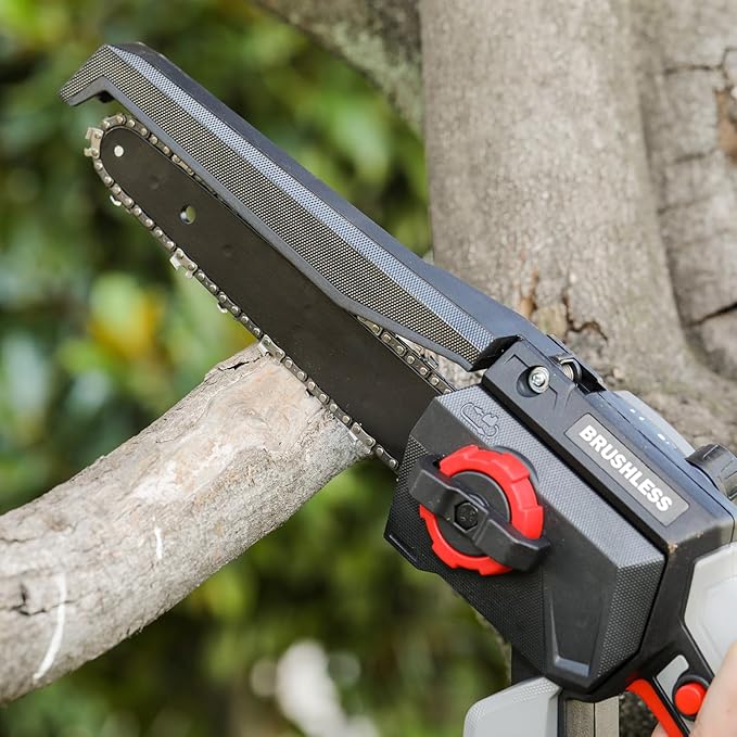 Mini Chainsaw, 8 Inch 1150W 5000RPM Brushless Handheld Electric Chain Saw with Chain Guide Plate 2x3.0A Batteries for Outdoor Home Garden Orchard Pruning