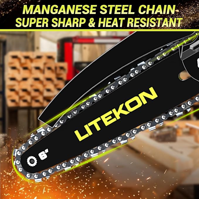 Mini Chainsaw High Power with 1000W Motor, 36 FT/S Cordless Power Chainsaw with Auto-Oil System, 2025 Upgraded 6Inch 20V Electric Chain Saw with 2x2000mAh Battery & Quick Charger, 3 Chains