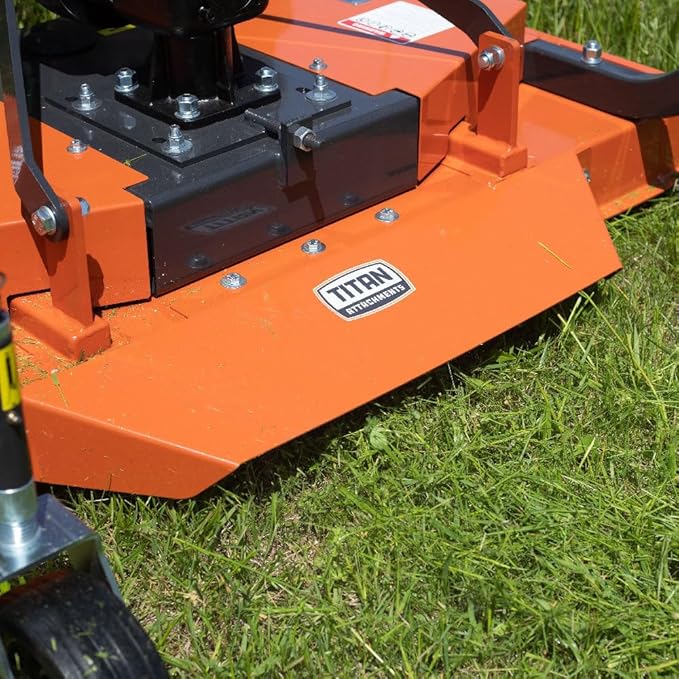 Titan Attachments 3 Point PTO Finish Mower, 60" Cutting Width, Cat 1 Hookup, Orange Finish, Rear Discharge, Pull Behind Mower for 25-40 HP Tractors, Low-Noise Cast Iron Gearbox