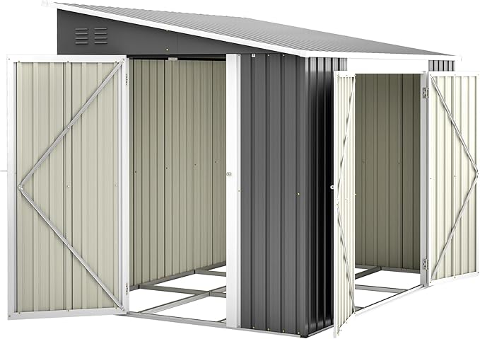 6x8FT Lean to Shed Metal Outdoor Storage Sheds with Floor Frame,Large Tool&Lawn Mower Shed with Two Lockable Doors for Garden Backyard Patio Storage,Outside Waterproof Storage Shed
