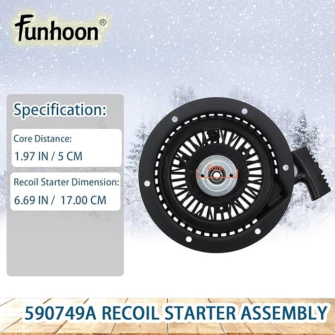 590749A Pull Starter Recoil Starter Assembly for Tecumseh Snow King HM100 HMSK80 HMSK85 HMSK90 HMSK100 HMSK105 HMSK110 LH318 LH358 Engines Snow Blowers Replaces 590749 590789 590672 590733