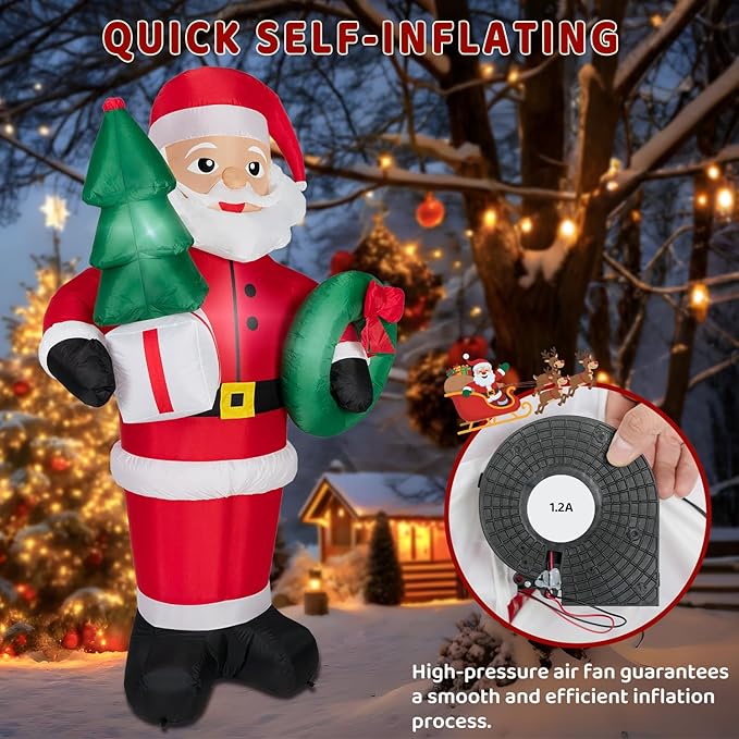 8FT Christmas Inflatables Santa Claus with Christmas Tree,Inflatables Decorations Outdoor/Indoor,Christmas Blow Up Santa Claus Yard Decorations Built-in LED Lights,for Yard/Lawn/Garden.