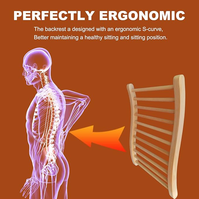 Sauna Backrest Ergonomic S-Shape Support Backrest, Canadian Hemlock Wood Sauna Accessories for Barrel and Infrared Sauna, Pack of 1, Small, 13" W*20.47" H