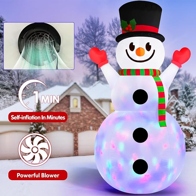 Danxilu 10 FT Christmas Inflatable Snowman Outdoor Decorations Built in Rotating Colorful Light Giant Inflatable Snow Man Yard Decoration Xmas Blow Ups for Outside Indoor Garden Holiday Party Decor