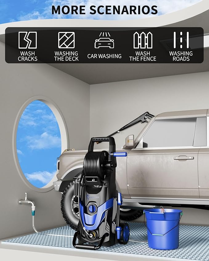 LANCHEZ Pressure Washer 4800PSI with 4 Quick Connect Nozzles, Inlet Hose & Filter&500ML Foam Cannon, Power Washer for Cars/Fences/Driveways/Patios/Home Cleaning (Blue)