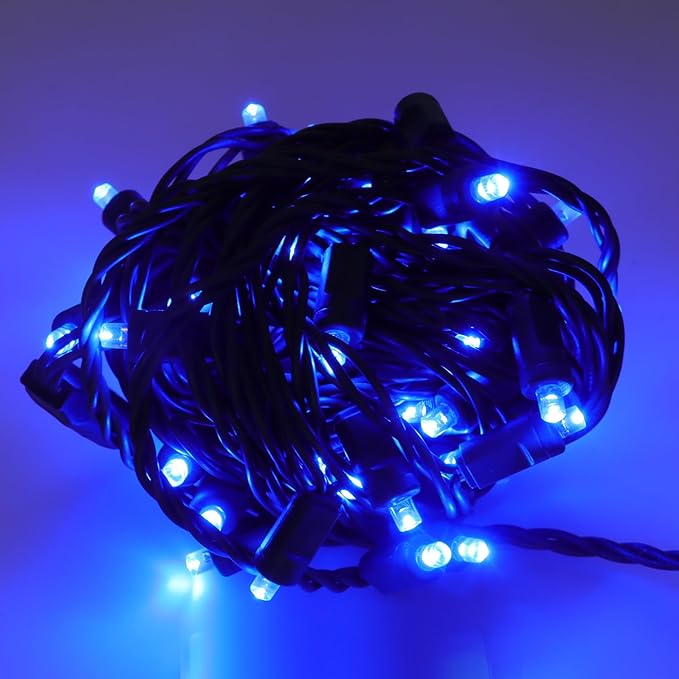 50 LED 5MM Blue Christmas Lights, 17FT Indoor/Outdoor String Light, Mini Lights for Garden, Patio, Christmas Trees - Green Wire, Commercial Grade, UL Listed