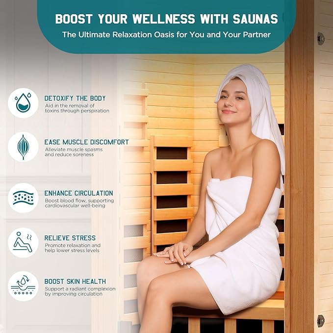 Albott Infrared Sauna 1 Person, Infrared Saunas for Home, 1260W/110V Hemlock Wood Dry Sauna with Foot Warmer, 7-Color Light Therapy, 2 Bluetooth Speakers & LCD Control Panel, 32.3"x32.3"x66.1"