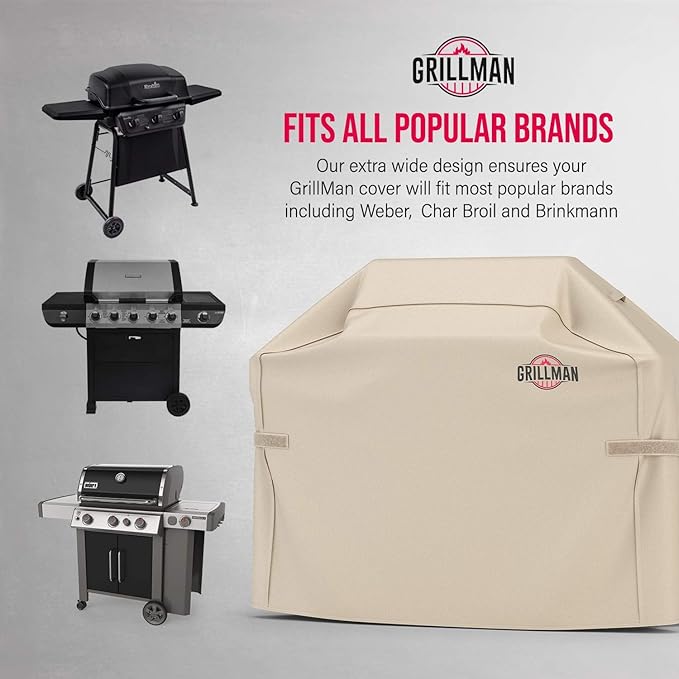 Grillman Premium Grill Cover for Outdoor Grill, BBQ Grill Cover, Rip-Proof, Waterproof, Top Heavy-Duty Large Grill Covers for Outside, Barbecue Cover & Gas Grill Covers (52" L x 26" W x 43" H, Tan)
