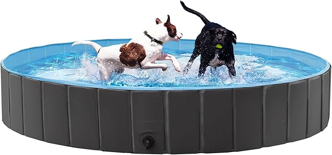 Yaheetech Foldable Dog Pool Collapsible Hard Plastic Dog Swimming Pool Portable Pet Pools Doggie Wading Pool Bath Tub for Puppy Small Medium Large Dogs, 63 x 12 Inches Black