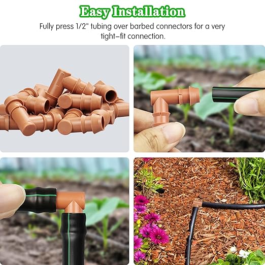 30 Pieces Drip Irrigation Kit：Drip Irrigation Parts for 1/2 Inch Drip Irrigation Tubing with 17mm 0.600" ID Drip Line Fittings Barbed Connectors Including 10 Couplings 8 Tees 6 Elbows 6 Plugs
