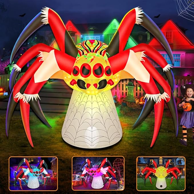 6FT Halloween Inflatables Spider Decoration with Magic Led Light Up Halloween Inflatables Outdoor Decorations Blow up Inflatables for Halloween Holiday Party Lawn Yard Outside Garden Décor