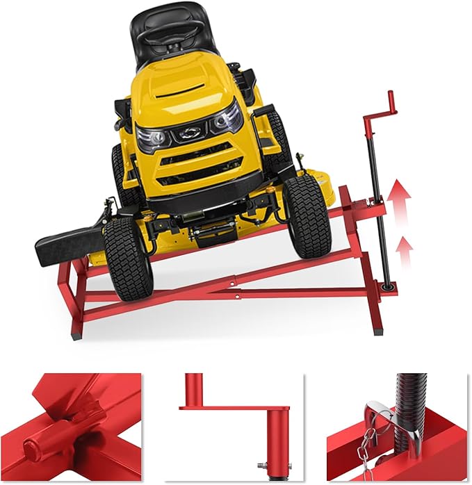 Lawn Mower Lift Jack, 880 lbs Capacity Lifting Jack for Garden Tractors, Riding Lawn Mower Maintenance Lift with Hand Crank and Power Extension Handle, Telescopic Maintenance Jack, Red