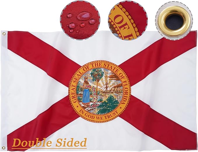 ROTERDON Florida Flag 6x10 Outdoor, 210D Heavy Duty FL State Flags Outside, Embroidered Stars and 2 Stitch Hemmings, Double Sided Banner with 2 Brass Grommets