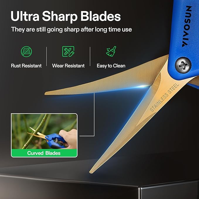VIVOSUN 6-Pack 6.5 Inch Gardening Scissors Hand Pruner Pruning Shear with Titanium Coated Curved Precision Blades