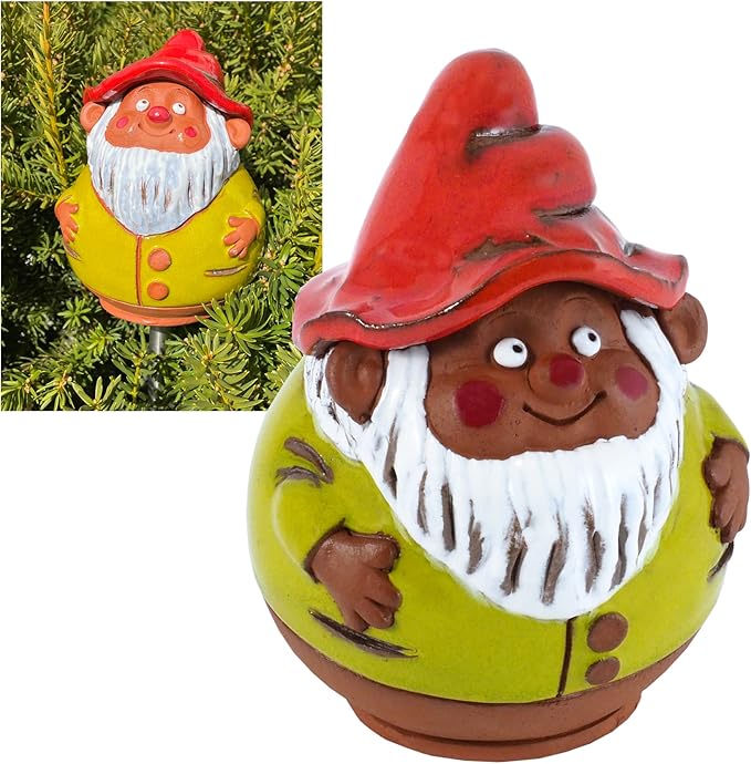 Ceramic Garden Decor - Gnome Lawn stake - Outdoor statue - Perfect, unique gifts for gardeners woman, men, yard gifts - Handmade, Frostproof