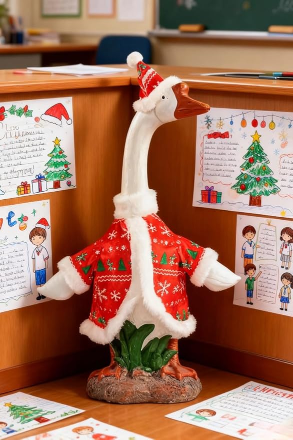 Christmas Porch Goose Outfit - 23" Goose Costume Festive Outfit for Cement Plastic Porch Goose Statue – Funny Outdoor Christmas Decor,Lawn Yard Decor,Patio & Garden Party