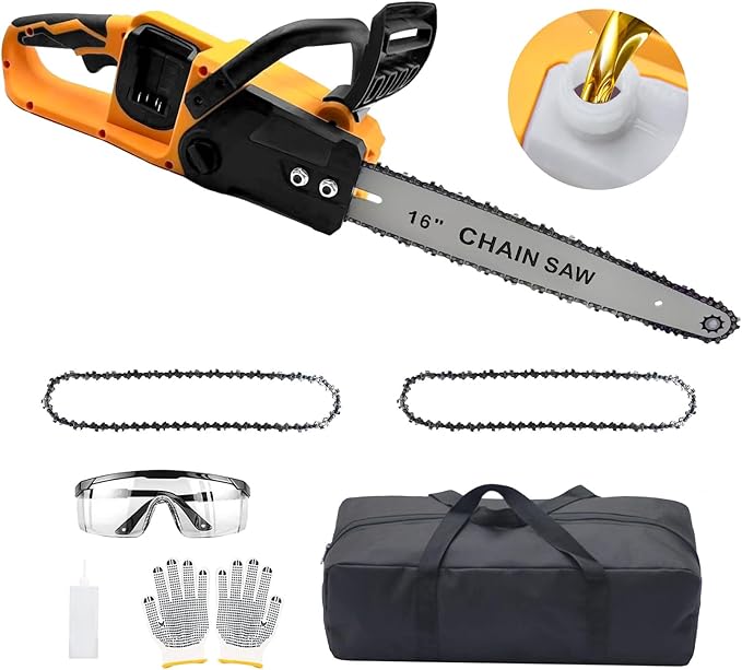 Cordless Chainsaw 16 inch 40V (2 x 20V MAX),Compatible for Dewalt Battery, Auto-Oiler, Brushless Hand-held Chain Saw for Wood Cutting, Battery Tree Saw for Tree Trimming/Pruning(Tool Only)