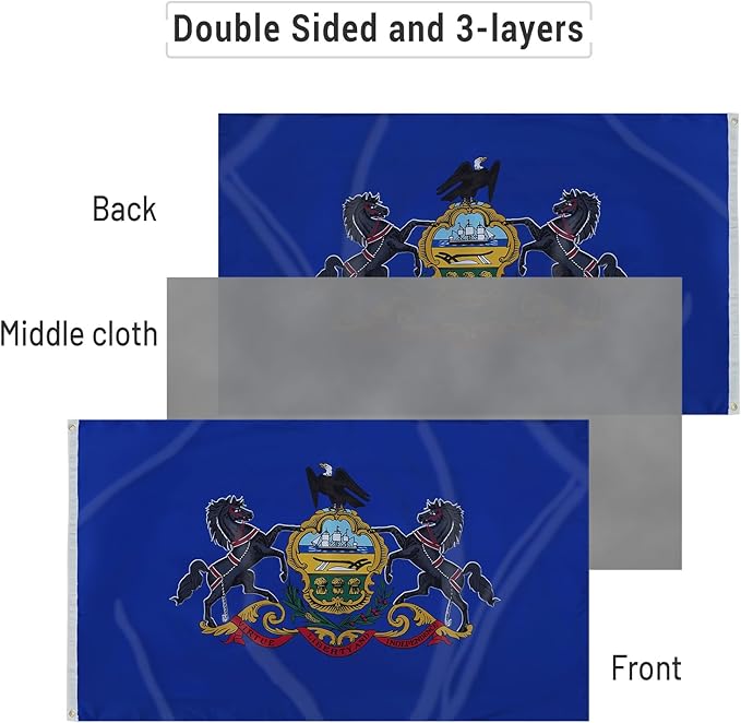 AMZFLAG Pennsylvania State Flag 3x5 ft Outdoor, Double Sided PA Pennsylvania Flag with 2 Brass Grommets Heavy Duty