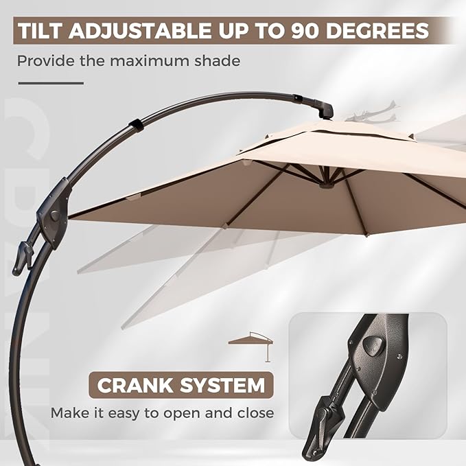 Grand patio 10x13 FT Outdoor Cantilever Umbrella with Base Large Aluminum Rectangle Offset Umbrella for Pool Garden (Champagne, 10x13 FT)