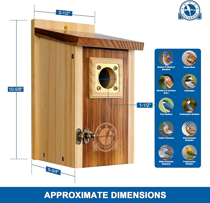 Pack of 2 Bluebird Houses for Outside, Premium Wooden Bird Houses for Outdoor, Weatherproof Blue Bird House, Bluebird Swallow Chickadee Wren, Assembly Required